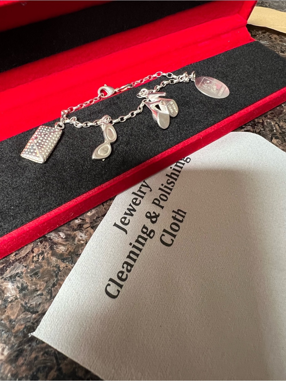 Barbie 45th anniversary 925 charm bracelet w/ all original charms & lit display